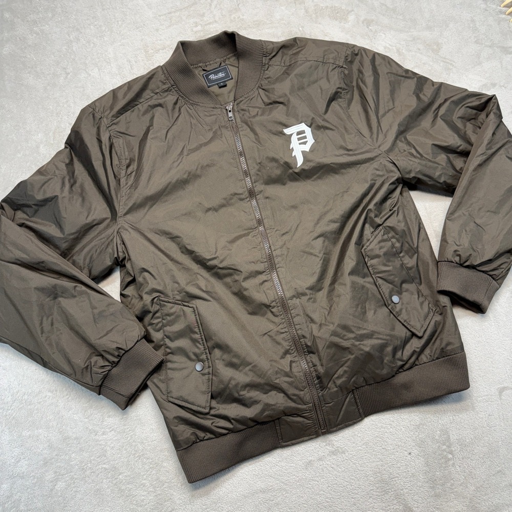Primitive Bomber Jacket Mens Large Brown Embroidered Logo Skateboarding PAL-85
